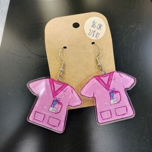 Pink Medical Scrub Top Acrylic Dangle Earrings Nurse Doctor Gift
